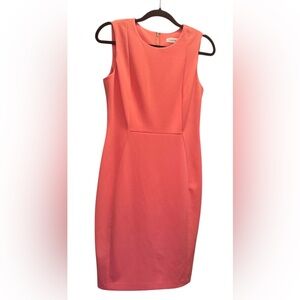 Calvin Klein sleeveless sheath dress salmon coral SZ 8 back gold zip